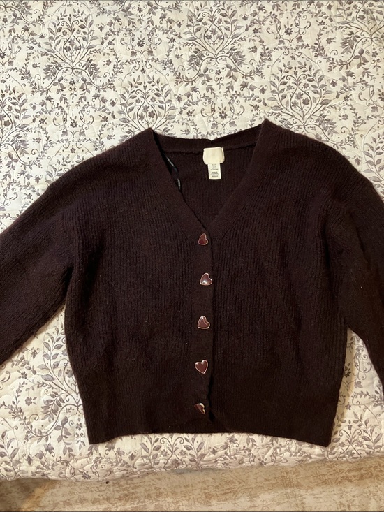 H&M Sweaters - H&M Dark Brown V-Neck Cardigan with Heart Buttons